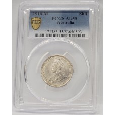 AUSTRALIA 1916 . ONE 1 SHILLING . PCGS AU55
